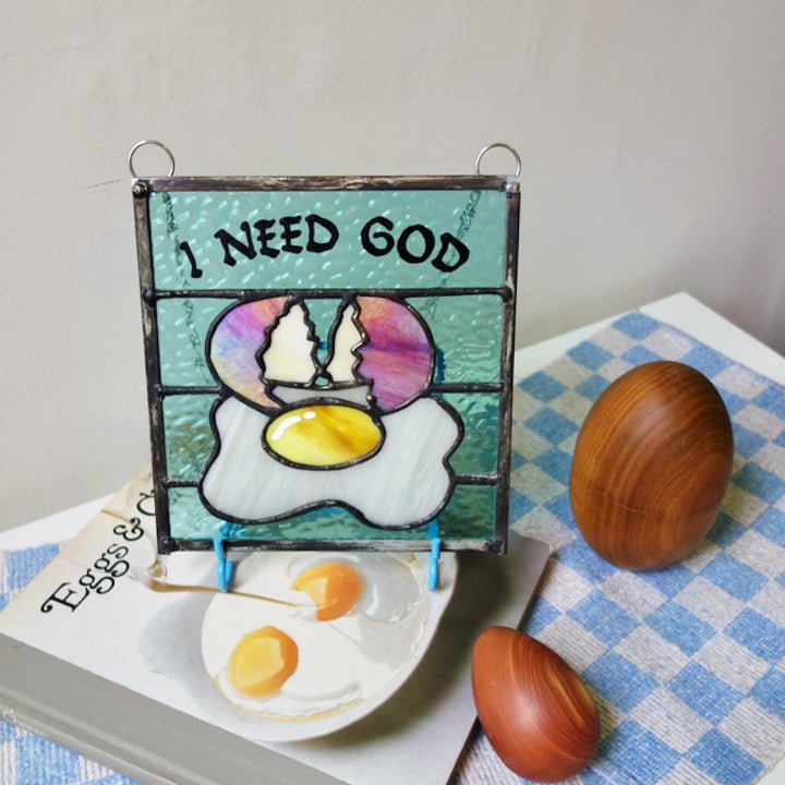 HANDMADE STAINED GLASS PANELS - I NEED GOD