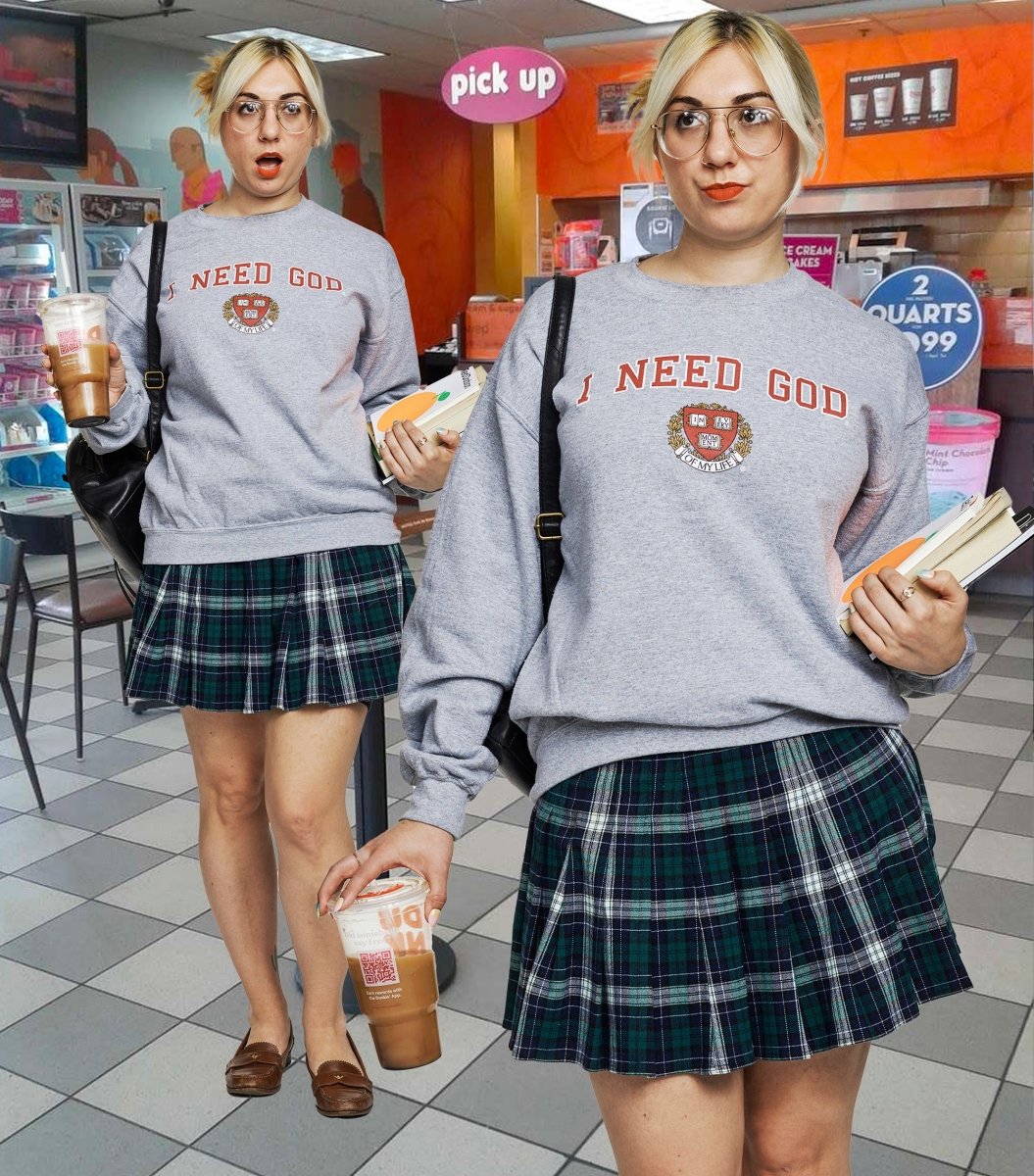 I NEED GOD VARSITY SWEATER - I NEED GOD