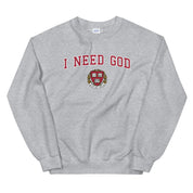 I NEED GOD VARSITY SWEATER - I NEED GOD
