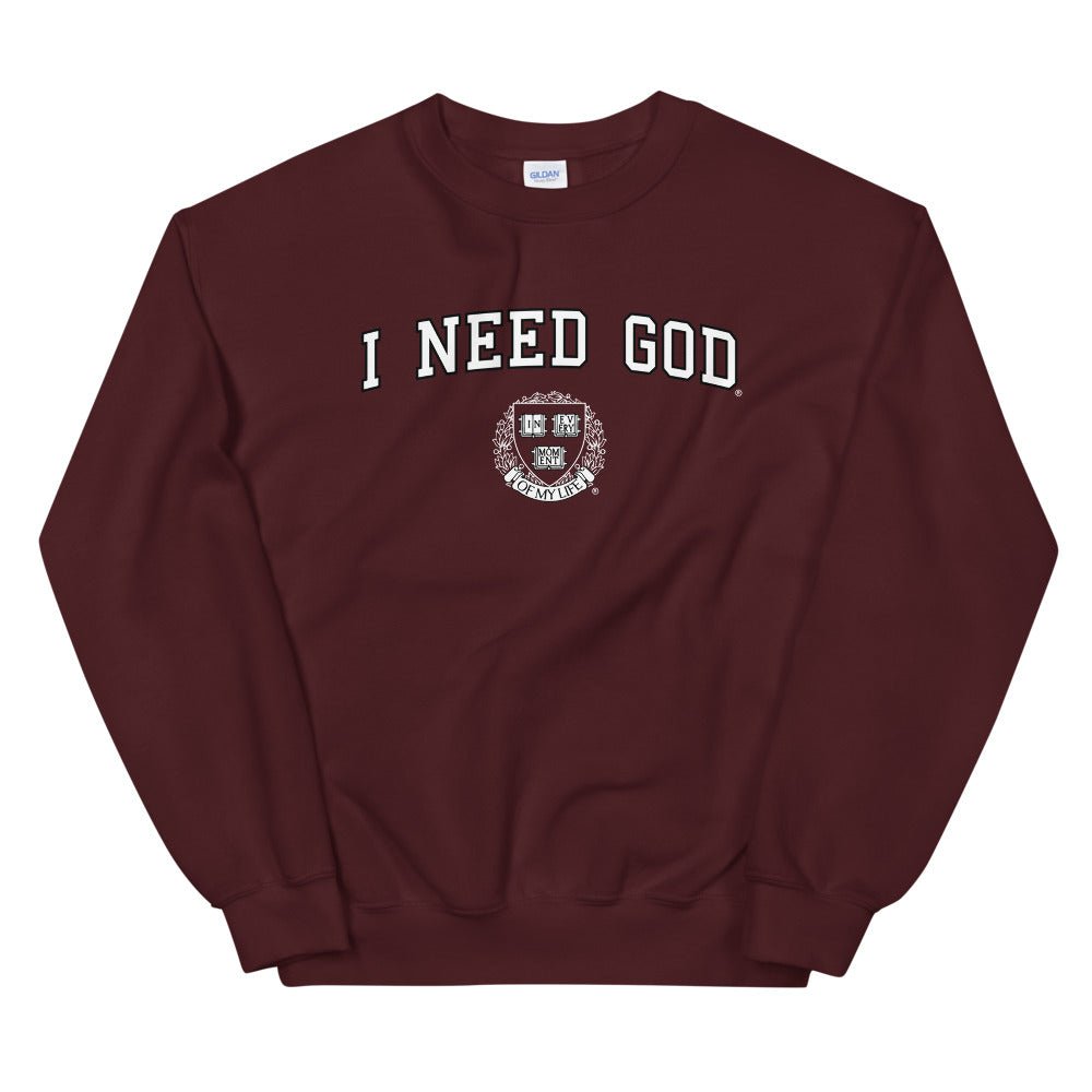 I NEED GOD VARSITY SWEATER - I NEED GOD