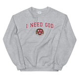 I NEED GOD VARSITY SWEATER
